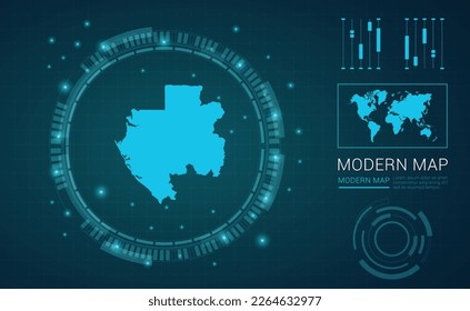 Gabon map of blue digital frame Futuristic Sci Fi Modern User vector HUD, GUI, UI interface.