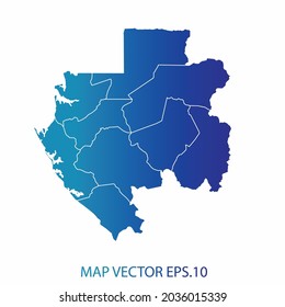 Mapa de Gabón, color de gradiente azul , estilo infográfico , sobre fondo blanco con Map World. Malla 3D del marco de cables, mapa 3D,
