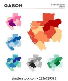 Gabon map collection. Borders of Gabon for your infographic. Colored country regions. Vector illustration.