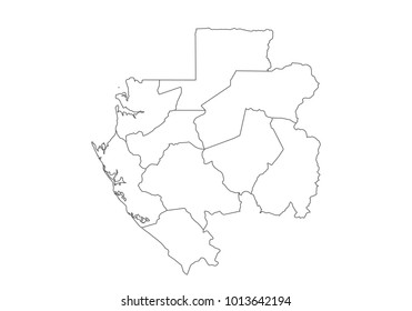 gabon map with country borders, thin black outline on white background. High detailed vector map with counties/regions/states - gabon. contour, shape, outline, on white.