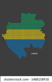 Gabon map design flag square, black background.
