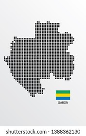 Gabon map design square with flag Gabon. 