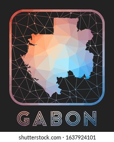 Gabon map design. Vector low poly map of the country. Gabon icon in geometric style. The country shape with polygonal gradient and mesh on dark background.