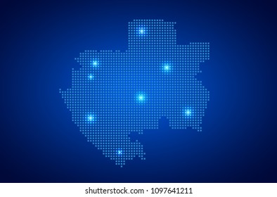 Gabon map with dotted style and glowing points star on blue background , Vector illustration