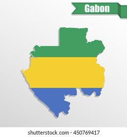 Gabon map with flag inside and ribbon