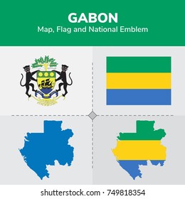 Gabon Map, Flag and National Emblem 