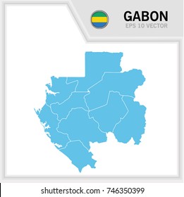 Gabon map and flag in white background