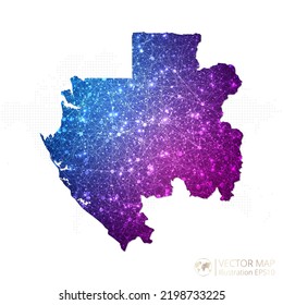 Gabon map in geometric wireframe blue with purple polygonal style gradient graphic on white background. Vector Illustration Eps10.