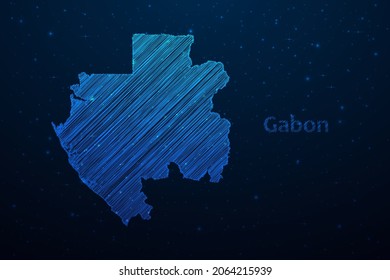 Gabon map hand drawn scribble sketch.Vector map in futuristic style on dark blue space background. Vector illustration.