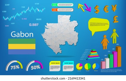 gabon map info graphics - charts, symbols, elements and icons collection. Detailed gabon map with High quality business infographic elements.