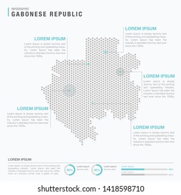Gabon map infographics with abstract pixelated dot pattern on white background. Stylized map concept with elementsl. - Vector illustration