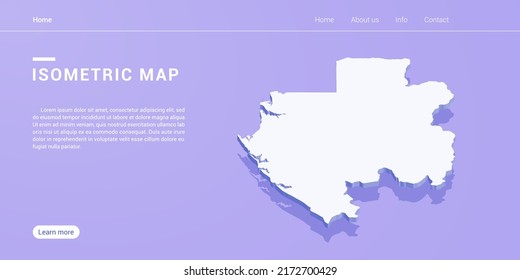 Mapa de Gabón de ilustración vectorial púrpura isométrica. Plantilla de diseño de banners Web.