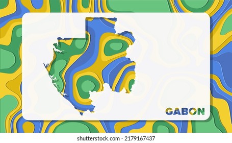 Gabon Map with Paper Cut Waves Background Shape perfect for Greeting Card, Desktop Wallpaper, and Banner