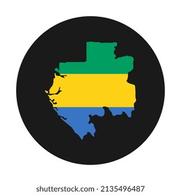 Gabon map silhouette with flag on black background