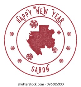 Gabon map stamp. Retro Happy New Year Gabon Stamp. Stylised rubber stamp with Gabon map and Happy New Year text, vector illustration.