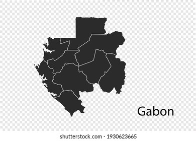 Gabon map vector, black color. isolated on transparent background