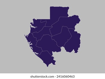Mapa vector de Gabón, color azul púrpura aislado en fondo gris.