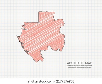 Gabon map of vector color silhouette chaotic hand drawn scribble sketch on grid paper.