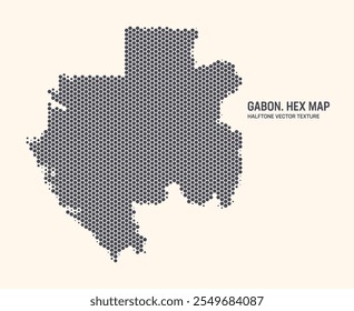 Padrão De Meio-Tom Hexagonal Do Vetor De Mapa Do Gabão Isolar No Plano De Fundo Claro. Textura Hex em forma de mapa do Gabão. Mapa do Contorno Militar Tecnológico Moderno do Gabão para Projetos de Design ou Negócios