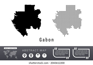 Gabon map vector set halftone dots black.