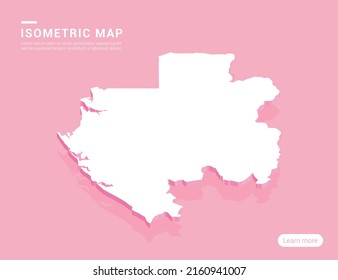 Gabon map white on pink background with 3d isometric vector illustration