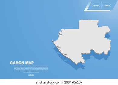 Gabon Map - World map International vector template with isometric style including shadow, white color on blue background for design, website, infographic - Vector illustration eps 10