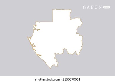 Mapa de Gabón - Mapa Mundial Plantilla vectorial internacional con color blanco y diseño gráfico de contorno de oro delgado estilo aislado en fondo gris para infografía - Ilustración vectorial eps 10