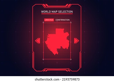 Gabon Map - World Map International vector template with Red Color in perspective style and HUD, GUI, UI interface isolated on black background for design - Vector illustration eps 10
