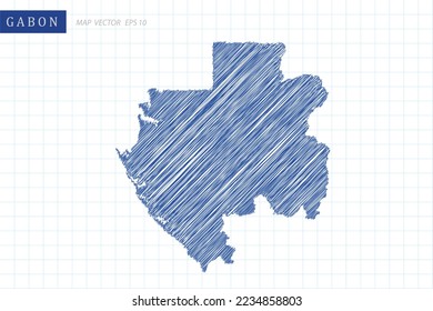 Gabon Map - World Map International vector template with blue outline graphic and pen drawing sketch style isolated on white grid background for design, website - Vector illustration eps 10