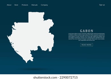 Mapa de Gabón - Mapa mundial plantilla vectorial internacional de 3d color blanco sobre fondo de color azul oscuro y gradiente verde para diseño de plantillas de sitio web, infografía - Ilustración vectorial eps 10