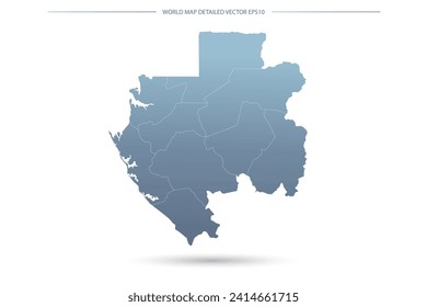 Mapa de Gabón - Mapa Mundial Plantilla vectorial internacional con Alto detalle que incluye color gradiente gris y azul y color de contorno blanco aislado en fondo blanco - Ilustración vectorial 10