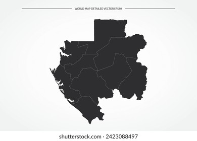 Gabon Map - World Map International vector template with High detailed with black and white outline color isolated on white background - Vector illustration eps 10