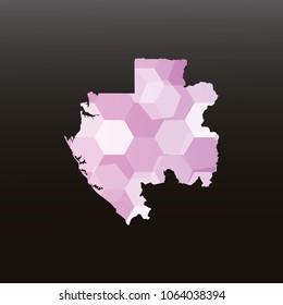 Gabon map-Purple map made of hexagon on black and gray background, gradient color. Vector illustration eps 10.