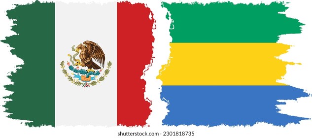 Conexión de banderas de grifo de Gabón y México, vector