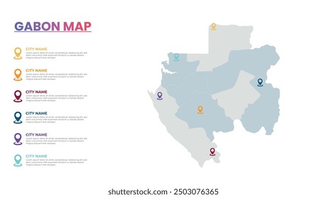 Gabon Modern Map Infographic Template, Detailed infographic map of Gabon Popular City