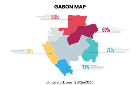 Gabon Modern Map Percentage Infographic Template, Detailed infographic map of Gabon