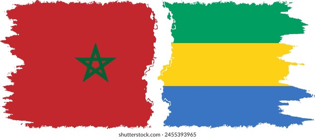 Gabon and Morocco grunge flags connection, vector