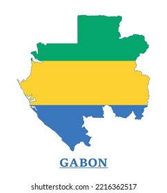 Diseño Del Mapa De Bandera Nacional De Gabón, Ilustración De La Bandera De Gabón Dentro Del Mapa