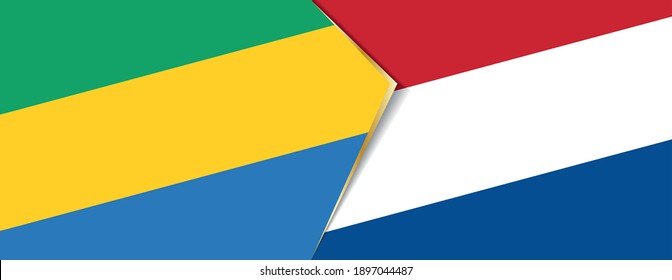 Gabon and Netherlands flags, two vector flags symbol of relationship or confrontation.