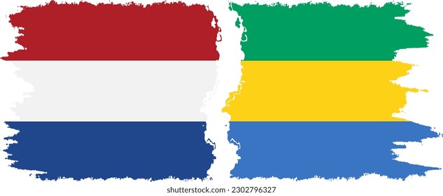Gabon and Netherlands grunge flags connection, vector