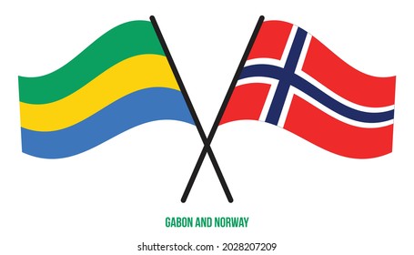 Gabon and Norway Flags Crossed And Waving Flat Style. Official Proportion. Correct Colors.