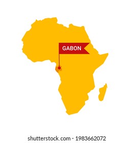 Gabon on an Africa s map with word Gabon on a flag-shaped marker.