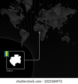 Gabon on black World Map. Map and flag of Gabon.