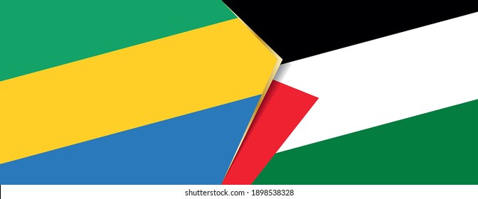 Gabon and Palestine flags, two vector flags symbol of relationship or confrontation.