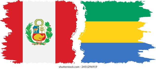 Gabon and Peru grunge flags connection, vector
