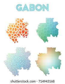 Gabon polygonal map. Mosaic style maps collection. Bright abstract tessellation, geometric, low poly, modern design. Gabon polygonal maps for infographics or presentation.