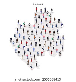 Gabon population map. Large group of realistic a diverse crowd of people figures in a shape of Gabonese map. Flat vector illustration isolated on white.