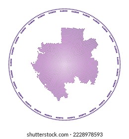 Gabon round logo. Digital style shape of Gabon in dotted circle with country name. Tech icon of the country with graduated dots. Neat vector illustration.