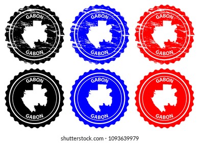 Gabon - rubber stamp - vector, Gabonese Republic map pattern - sticker - black, blue and red