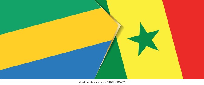 Gabon and Senegal flags, two vector flags symbol of relationship or confrontation.